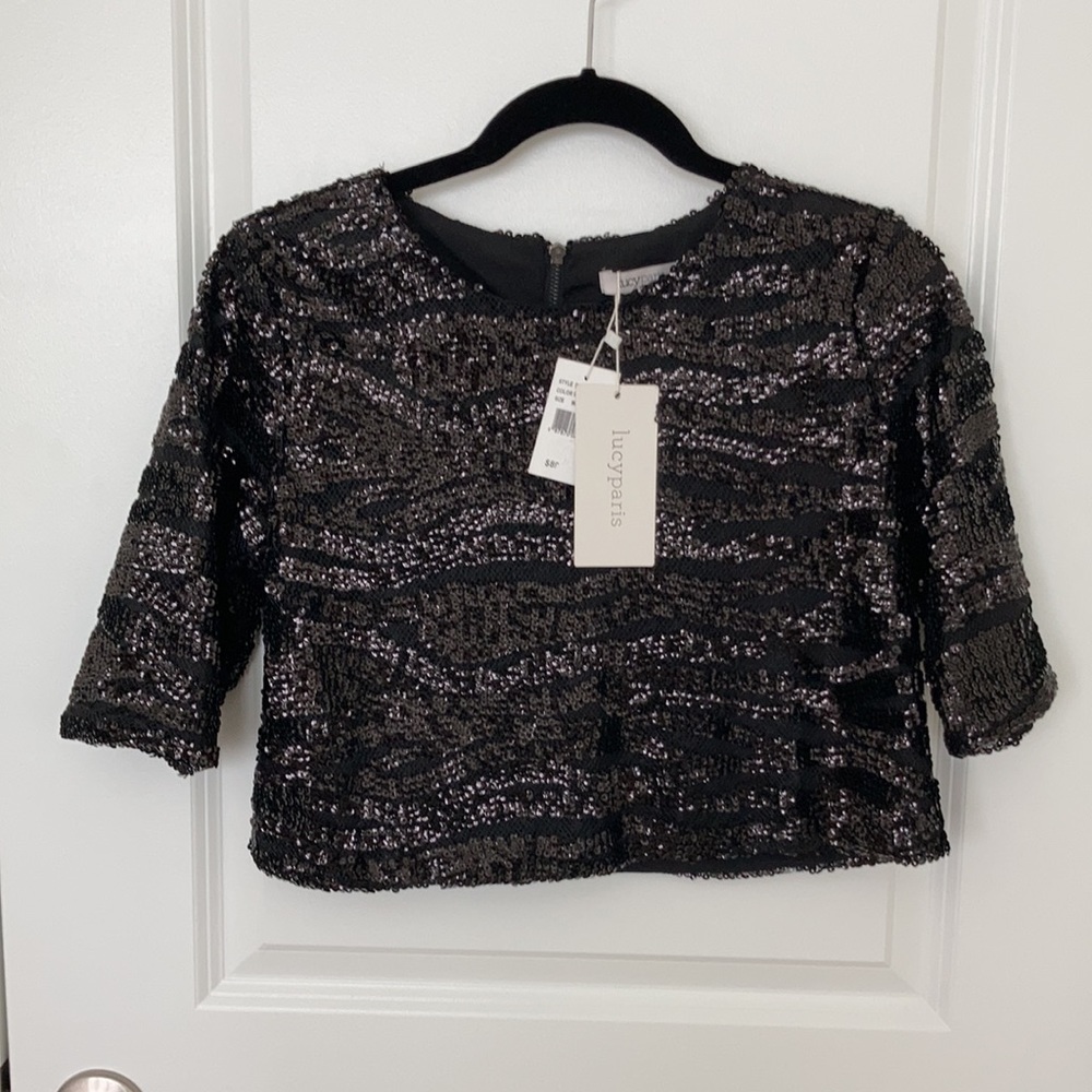 All Over Black on Black Sequence Top